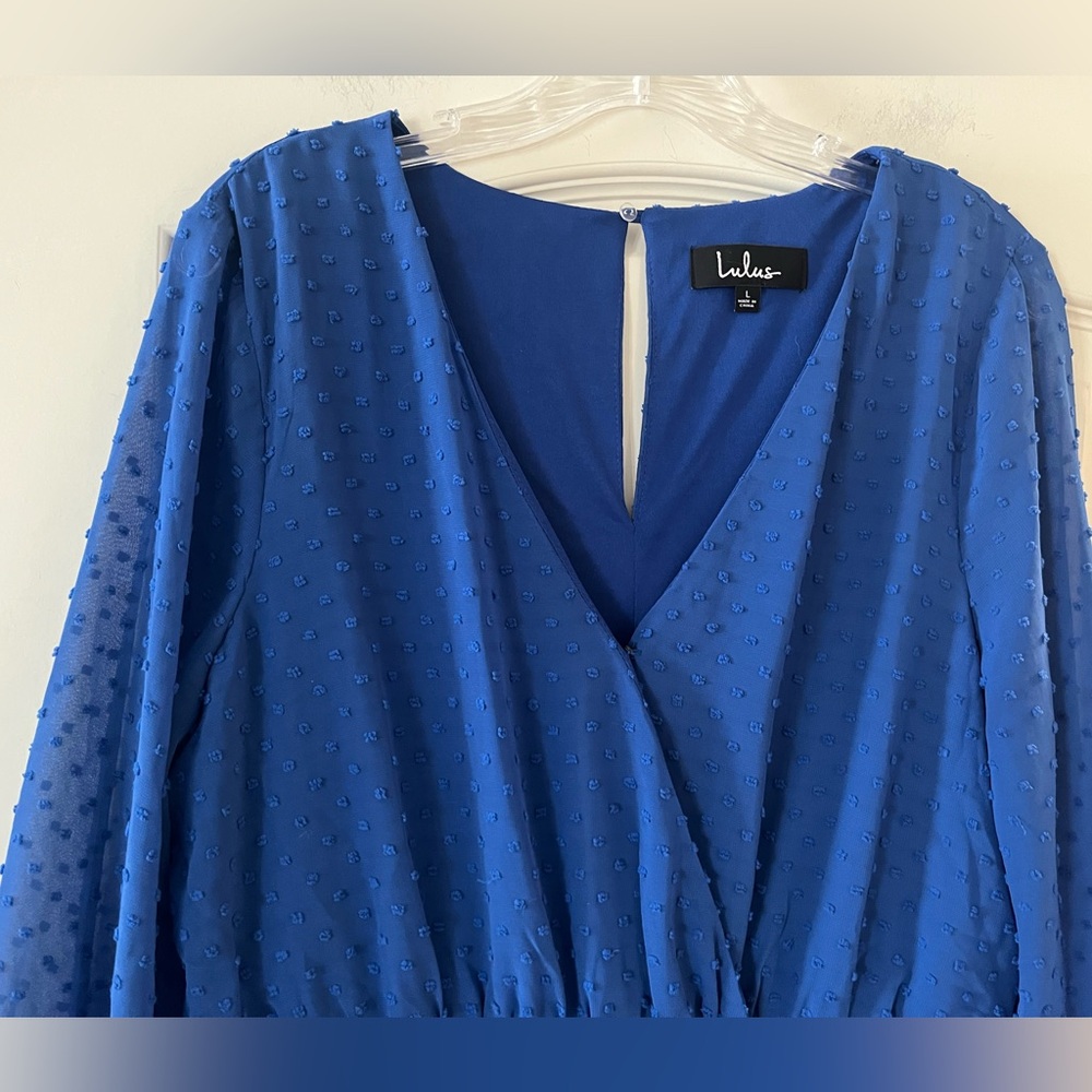 Lulu's Royal Blue Lace V-Neck Romper Cinched Waist Women’s Size Large - Picture 9 of 16